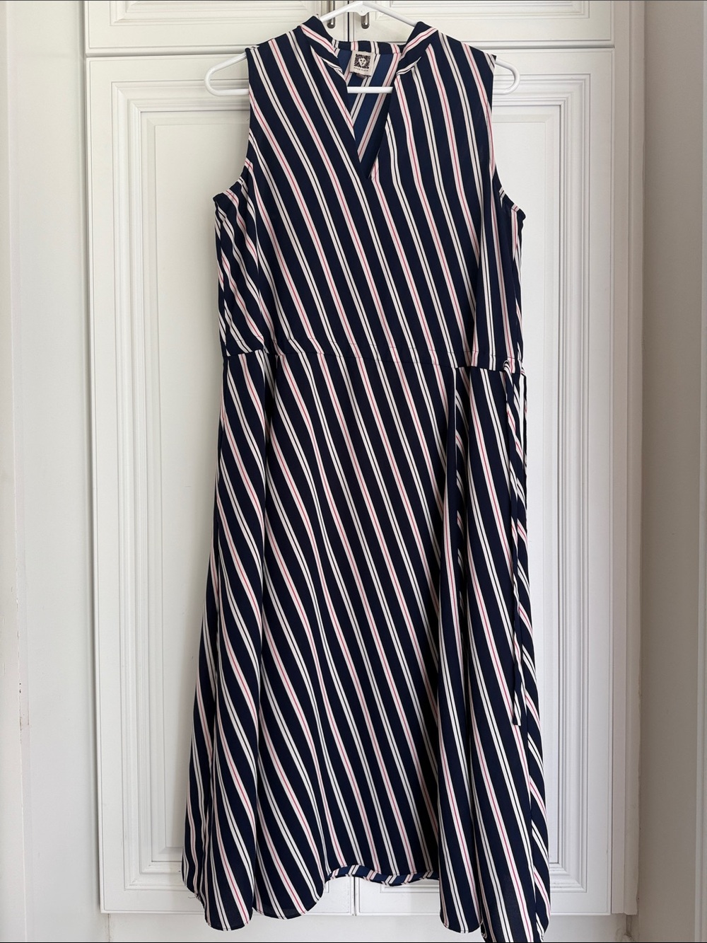 Anne Klein Navy Dress with White, Red and Black Stripes